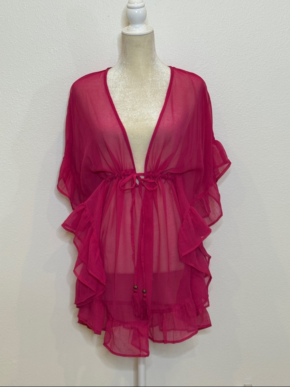 Sheer Fuchsia Swim Cover-Up with Tie Front